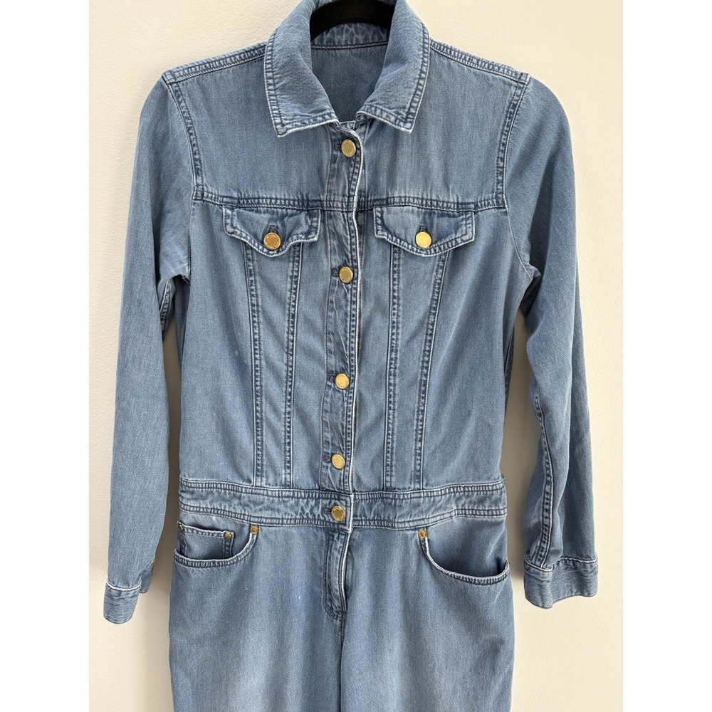 Michael Kors Woman Sz 0 Tencel Wide Leg Denim Jean Jumpsuit Coastal Cowgirl - Picture 2 of 13